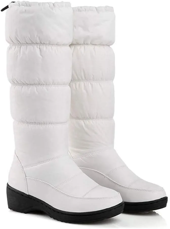 VOKLIN Women's Winter Mid Calf Snow Boots Waterproof Rain Fur Lined Elastic Platform Cold Weather Snow Boot
