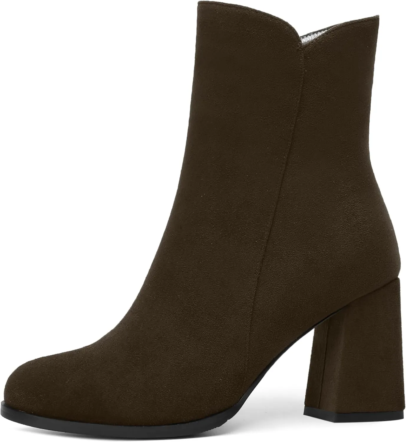 WAYDERNS Womens Dress Round Toe Zip Suede Outdoor Chunky High Heel Ankle High Boots 3.3 Inch