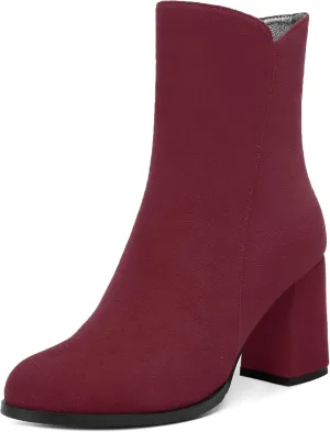 WAYDERNS Womens Dress Round Toe Zip Suede Outdoor Chunky High Heel Ankle High Boots 3.3 Inch