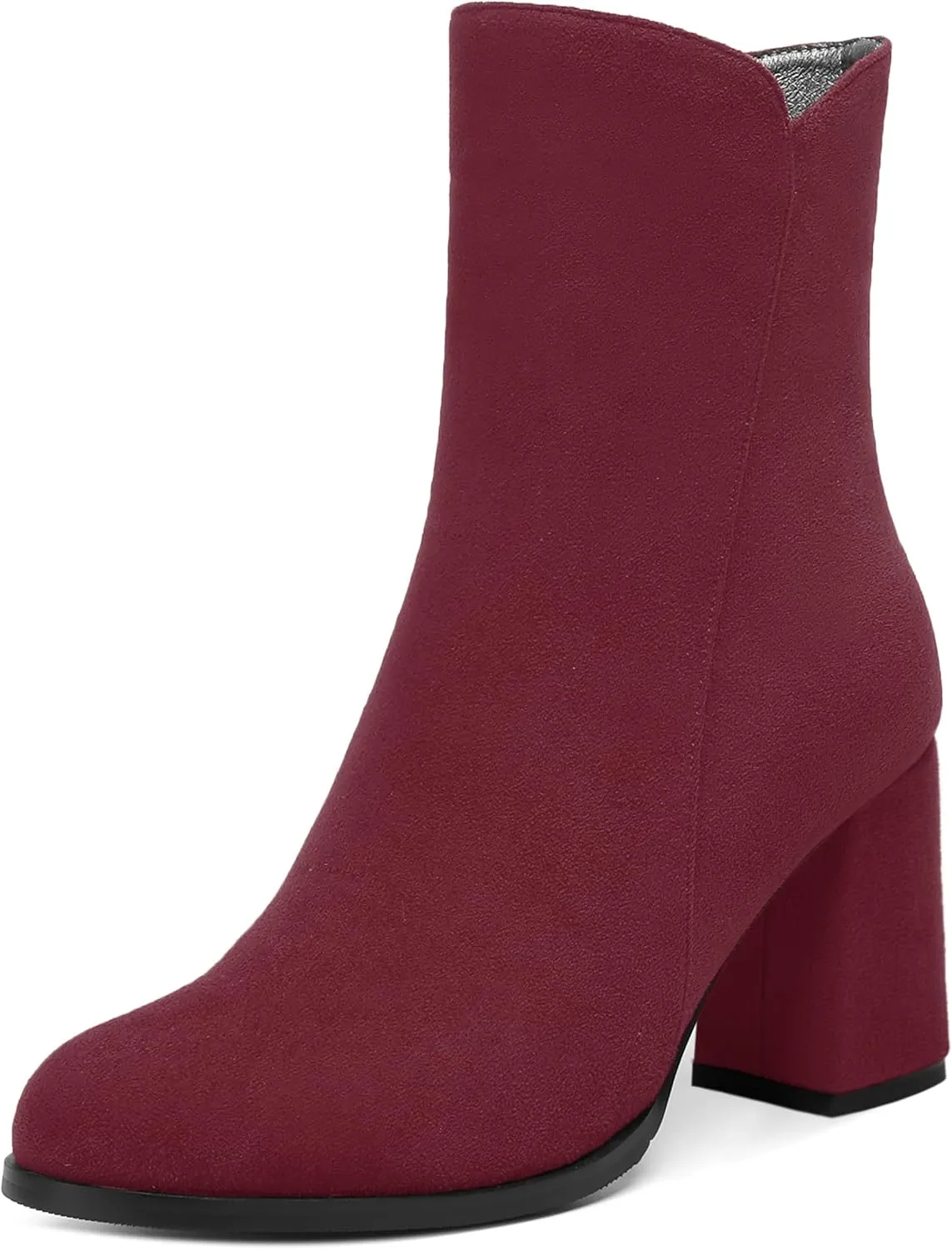 WAYDERNS Womens Dress Round Toe Zip Suede Outdoor Chunky High Heel Ankle High Boots 3.3 Inch