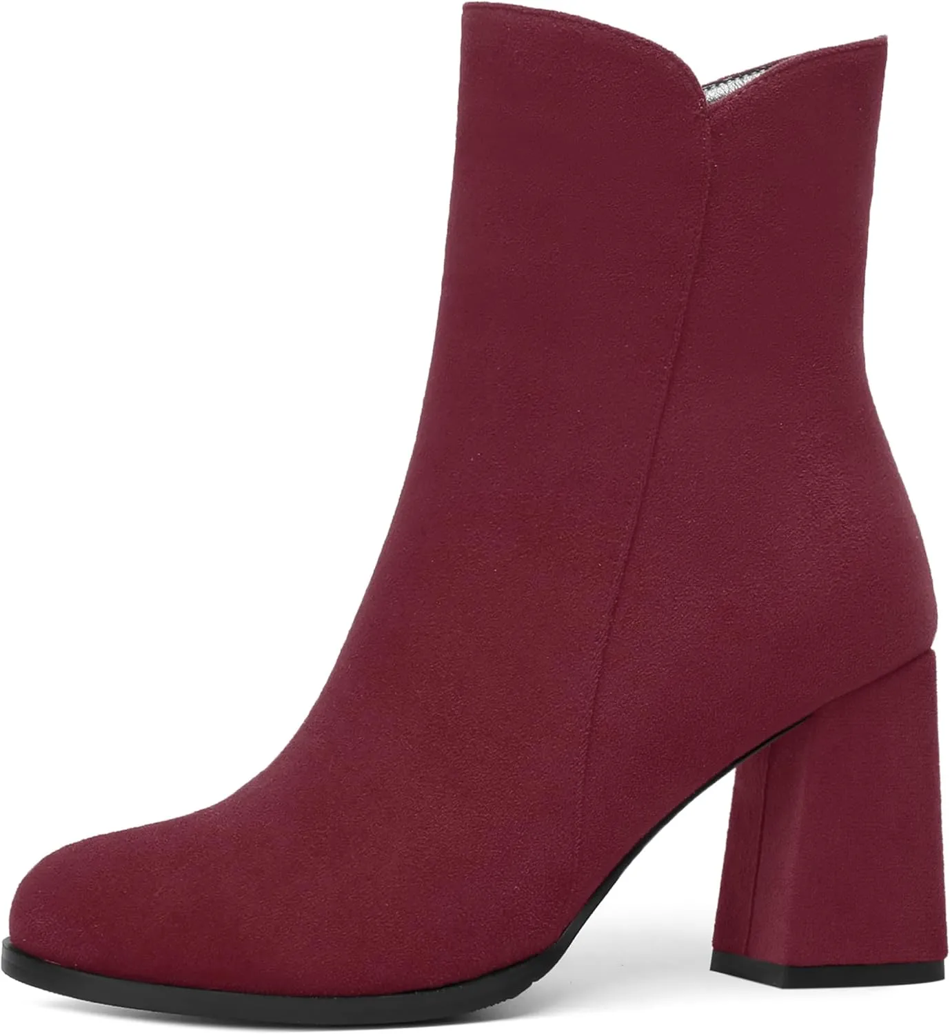 WAYDERNS Womens Dress Round Toe Zip Suede Outdoor Chunky High Heel Ankle High Boots 3.3 Inch