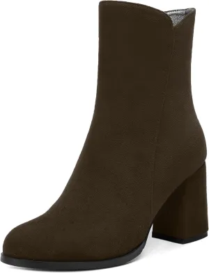 WAYDERNS Womens Dress Round Toe Zip Suede Outdoor Chunky High Heel Ankle High Boots 3.3 Inch