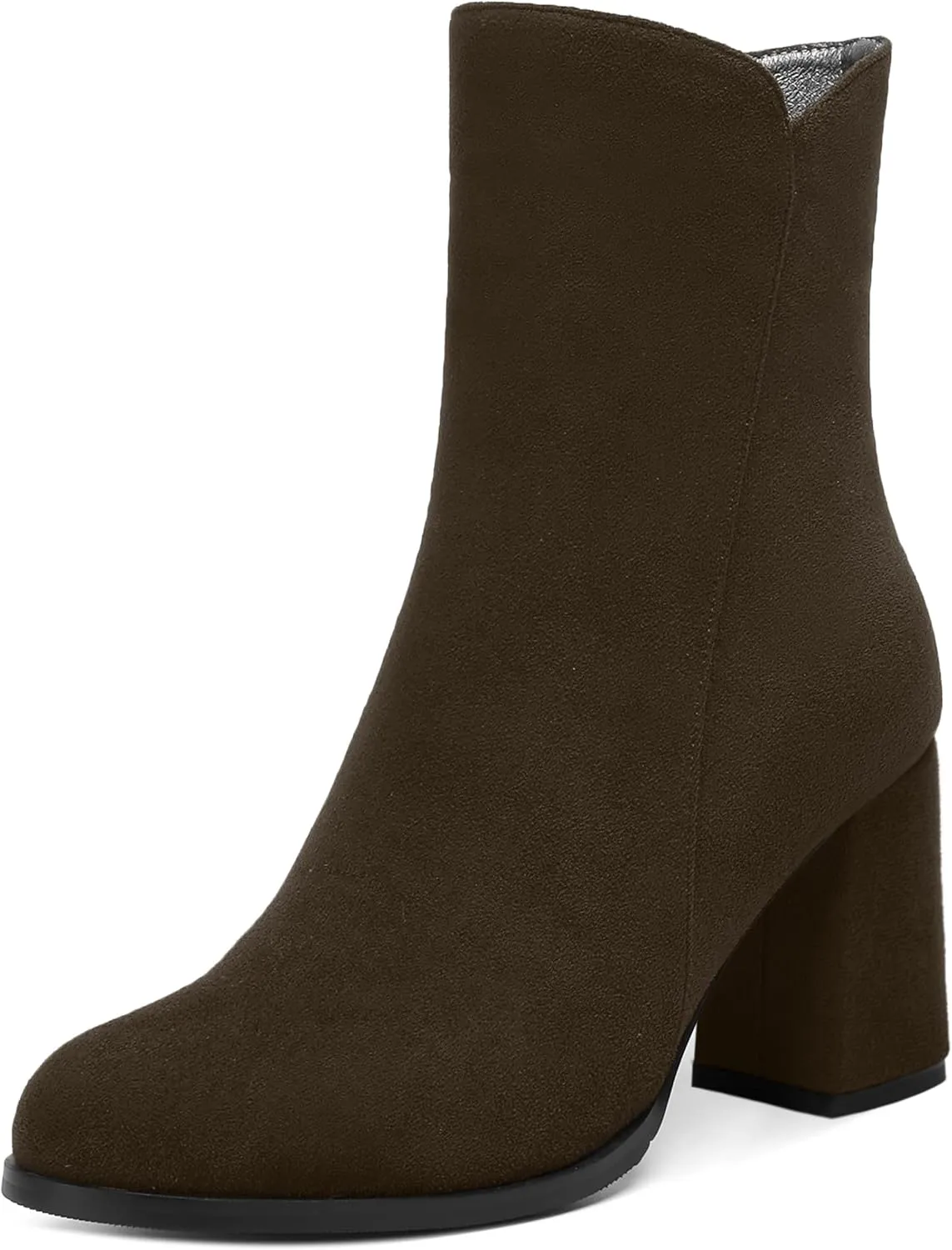 WAYDERNS Womens Dress Round Toe Zip Suede Outdoor Chunky High Heel Ankle High Boots 3.3 Inch