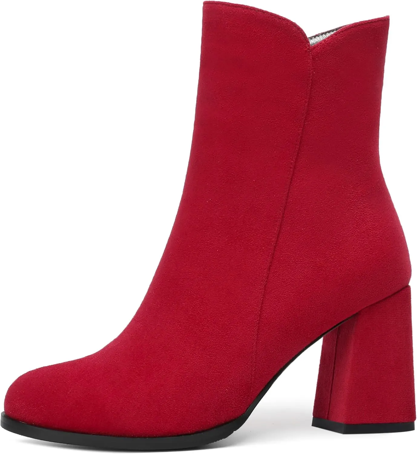 WAYDERNS Womens Dress Round Toe Zip Suede Outdoor Chunky High Heel Ankle High Boots 3.3 Inch