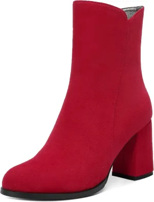 WAYDERNS Womens Dress Round Toe Zip Suede Outdoor Chunky High Heel Ankle High Boots 3.3 Inch