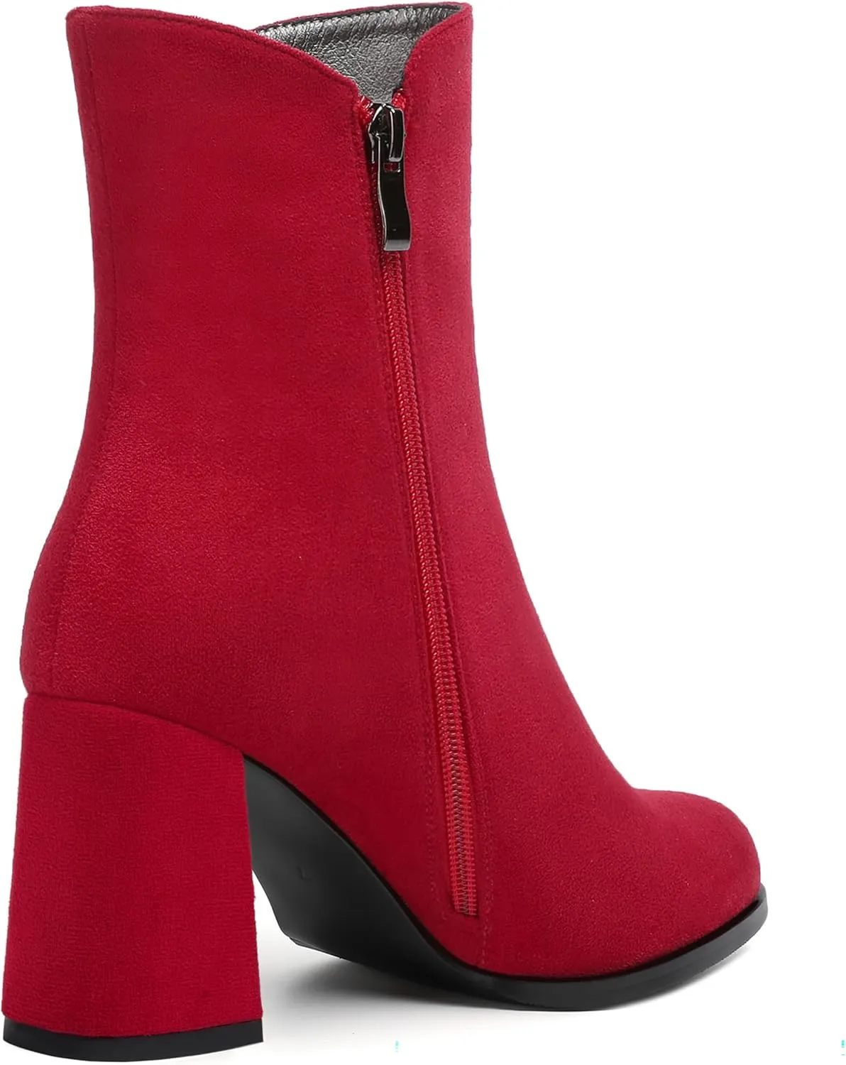 WAYDERNS Womens Dress Round Toe Zip Suede Outdoor Chunky High Heel Ankle High Boots 3.3 Inch