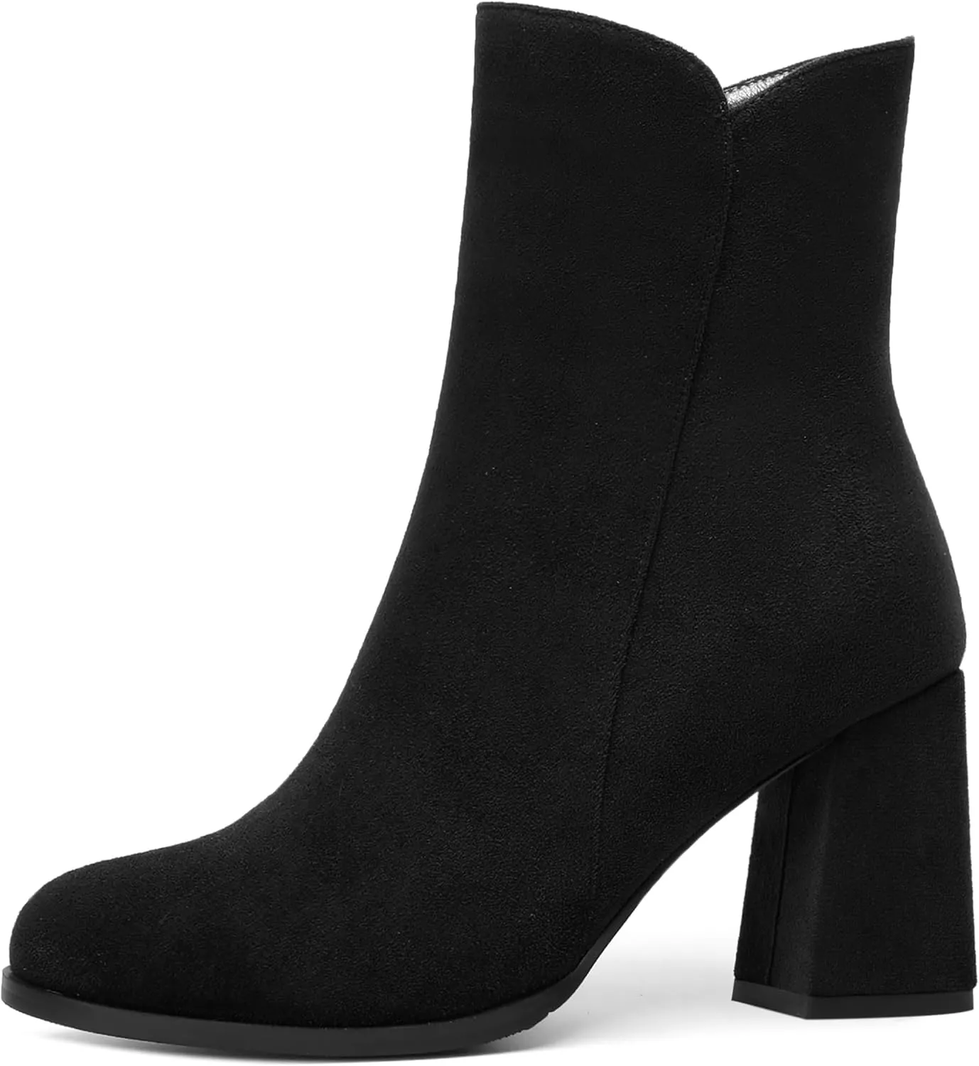 WAYDERNS Womens Dress Round Toe Zip Suede Outdoor Chunky High Heel Ankle High Boots 3.3 Inch