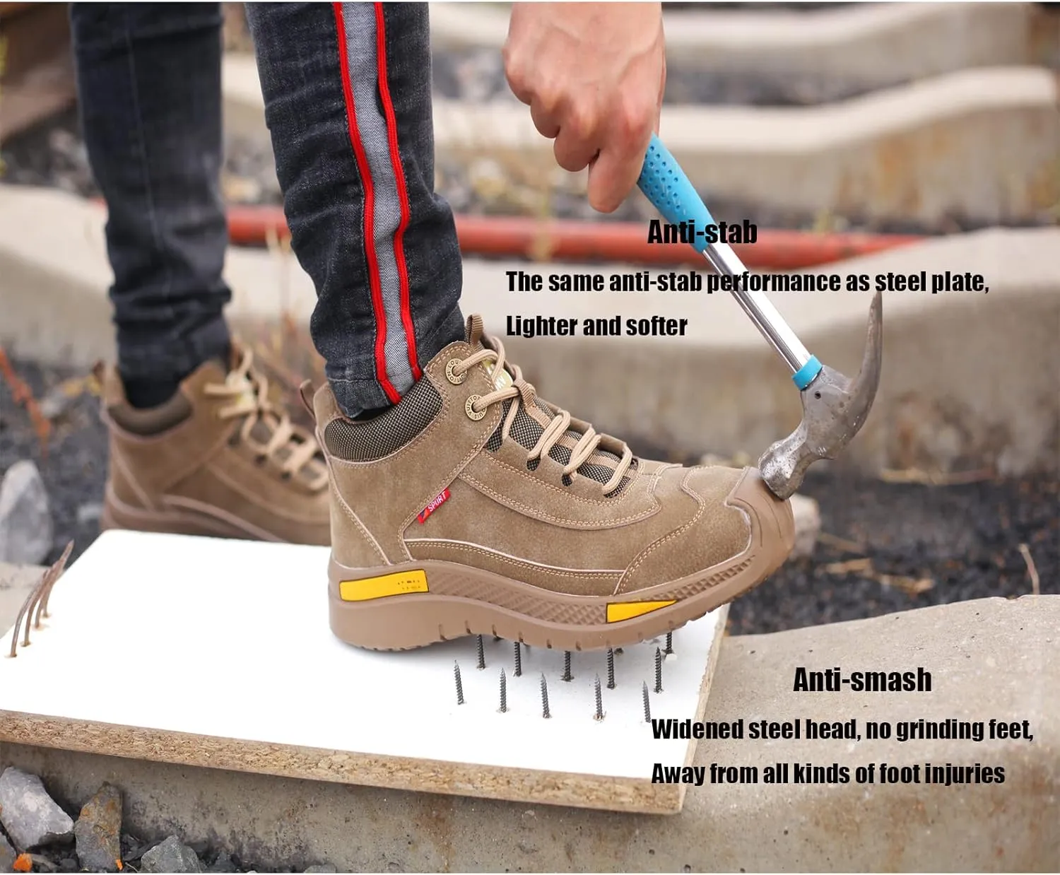 WENOREG Men's Suede Waterproof Hiking Sneakers Outdoor Non-Slip Safety Work Boots Wear-Resistant Steel Toe Sport Shoes for Traing Driving