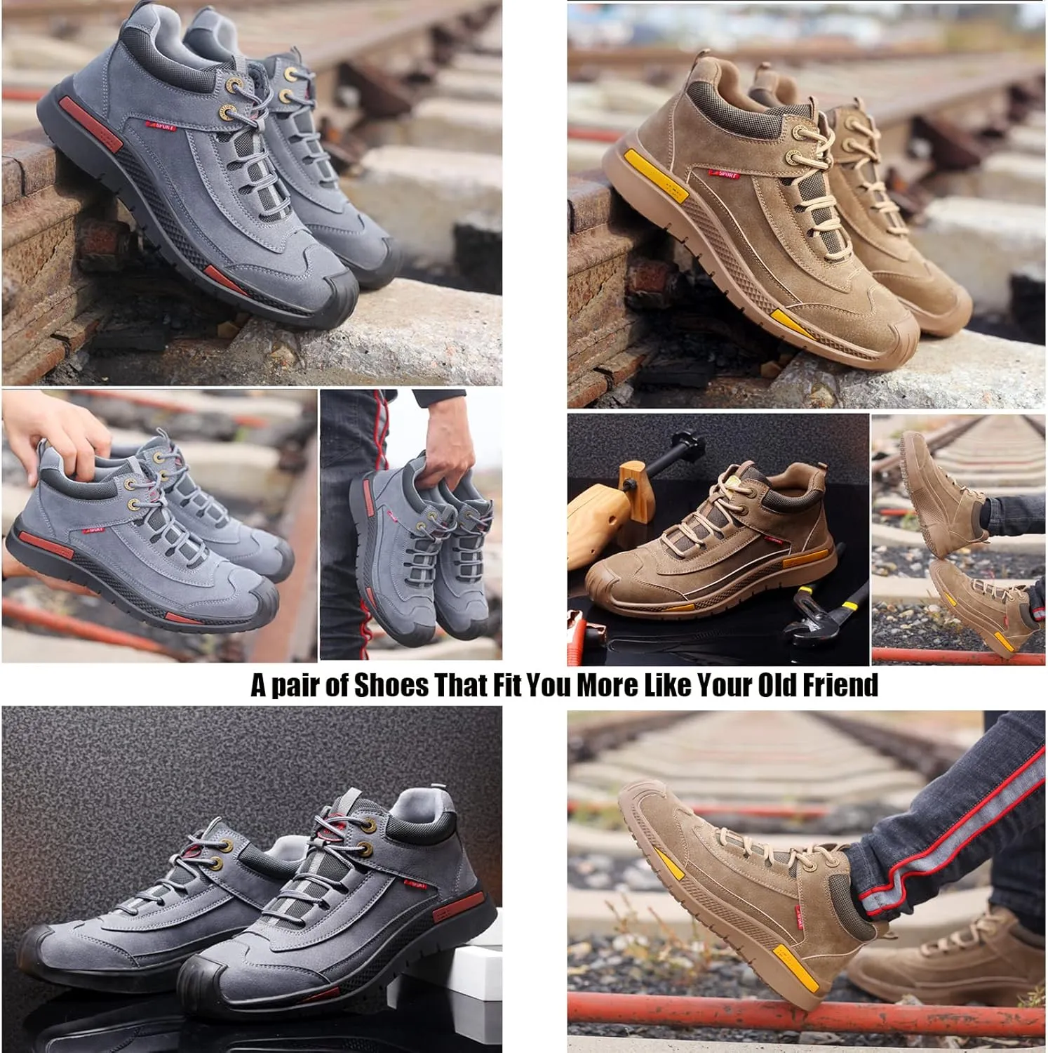 WENOREG Men's Suede Waterproof Hiking Sneakers Outdoor Non-Slip Safety Work Boots Wear-Resistant Steel Toe Sport Shoes for Traing Driving