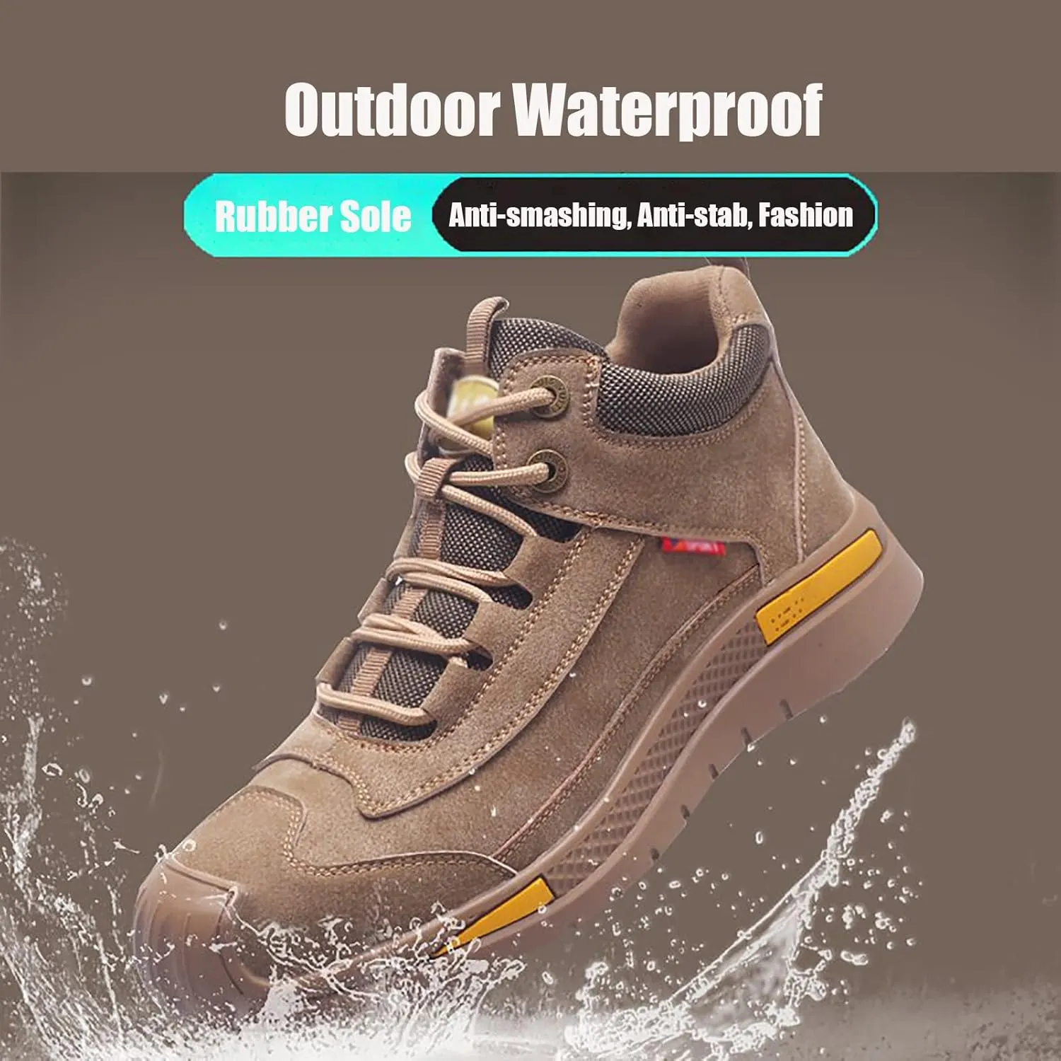 WENOREG Men's Suede Waterproof Hiking Sneakers Outdoor Non-Slip Safety Work Boots Wear-Resistant Steel Toe Sport Shoes for Traing Driving