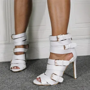 White Buckle Sandals Sexy Stiletto High Heels Sandals Pointed Toe Shoes