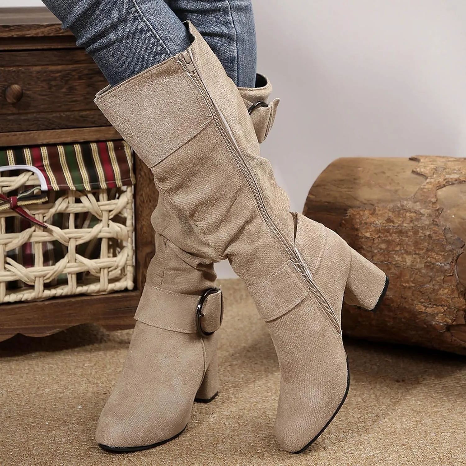 Wide Calf Rain Boots for Women Plus Size Fashion Women Solid Autumn Winter Thick Sole Wedge Boots for Women Wide Calf