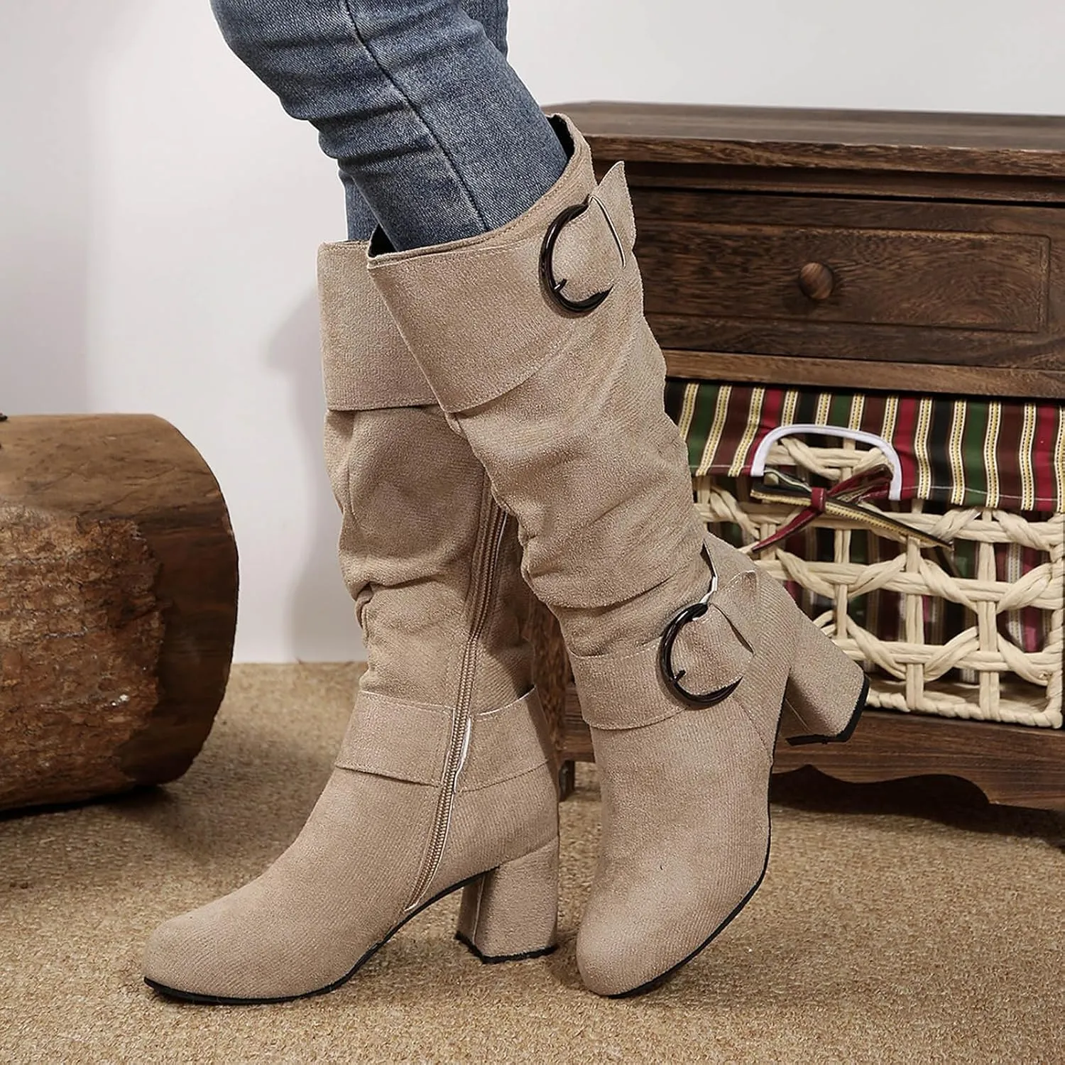 Wide Calf Rain Boots for Women Plus Size Fashion Women Solid Autumn Winter Thick Sole Wedge Boots for Women Wide Calf