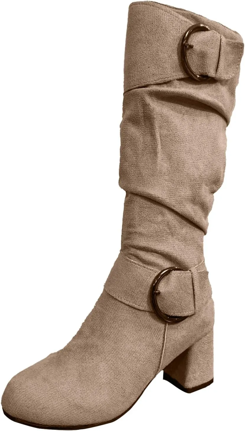 Wide Calf Rain Boots for Women Plus Size Fashion Women Solid Autumn Winter Thick Sole Wedge Boots for Women Wide Calf