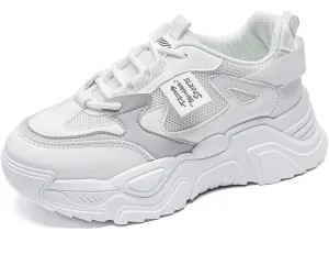 Womens Fashion Lace-Up Leather Platform Sneakers Round Toe Non-Slip Chunky Casual Sport Shoes for Walking Workout Driving