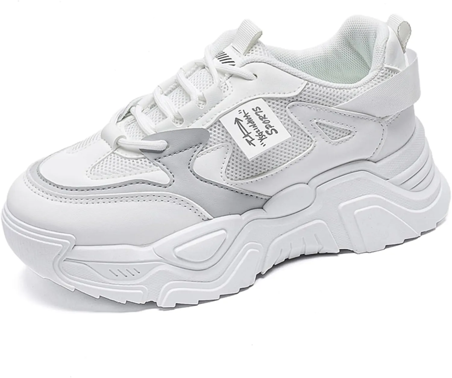 Womens Fashion Lace-Up Leather Platform Sneakers Round Toe Non-Slip Chunky Casual Sport Shoes for Walking Workout Driving