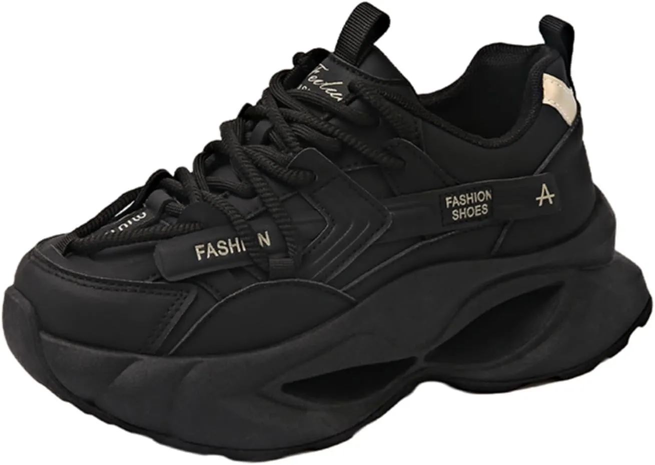 Womens Fashion Leather Lace-Up Platform Sneakers Round Toe Non-Slip Chunky Sport Casual Shoes for Walking Workout Driving