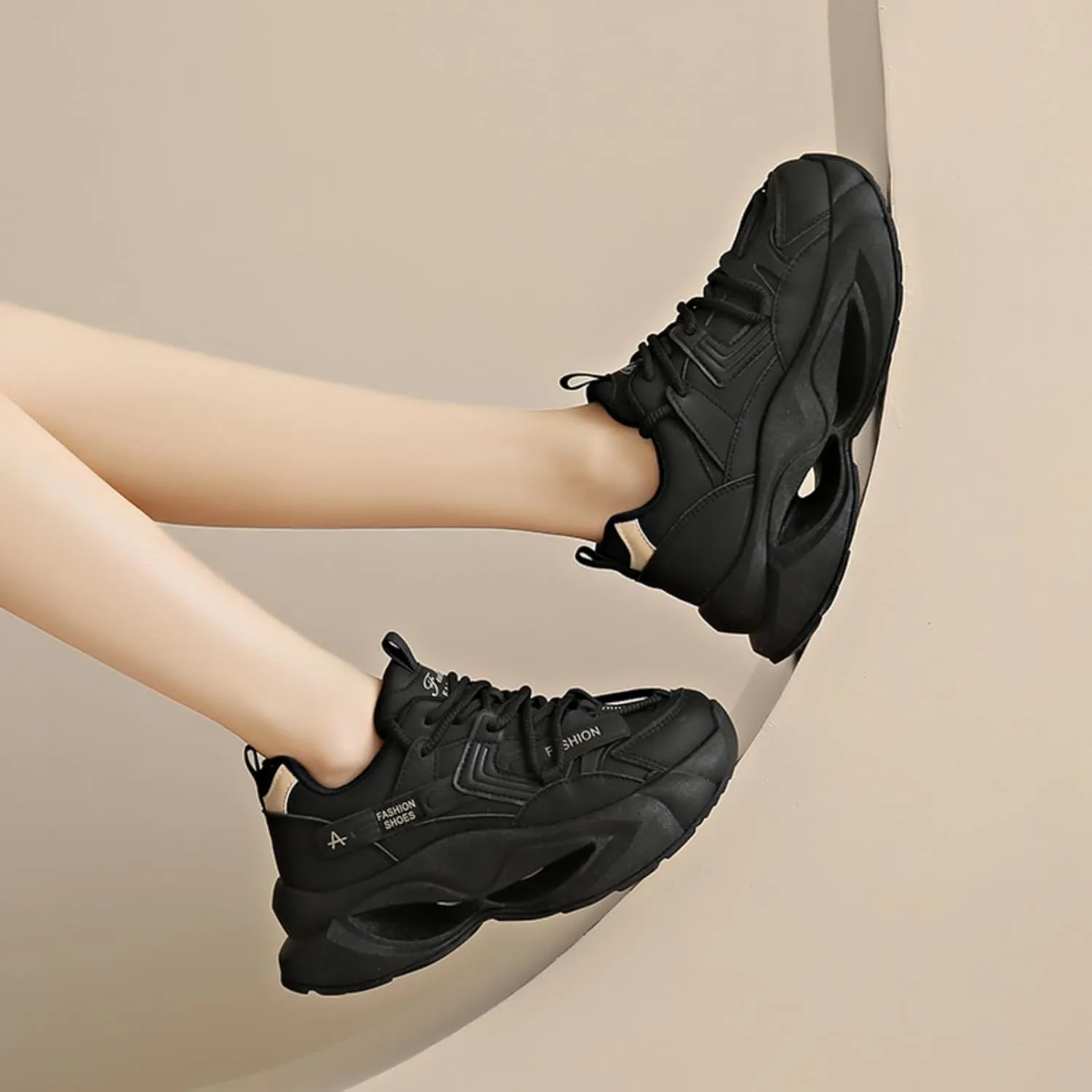 Womens Fashion Leather Lace-Up Platform Sneakers Round Toe Non-Slip Chunky Sport Casual Shoes for Walking Workout Driving