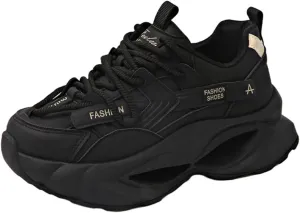 Womens Fashion Leather Lace-Up Platform Sneakers Round Toe Non-Slip Chunky Sport Casual Shoes for Walking Workout Driving