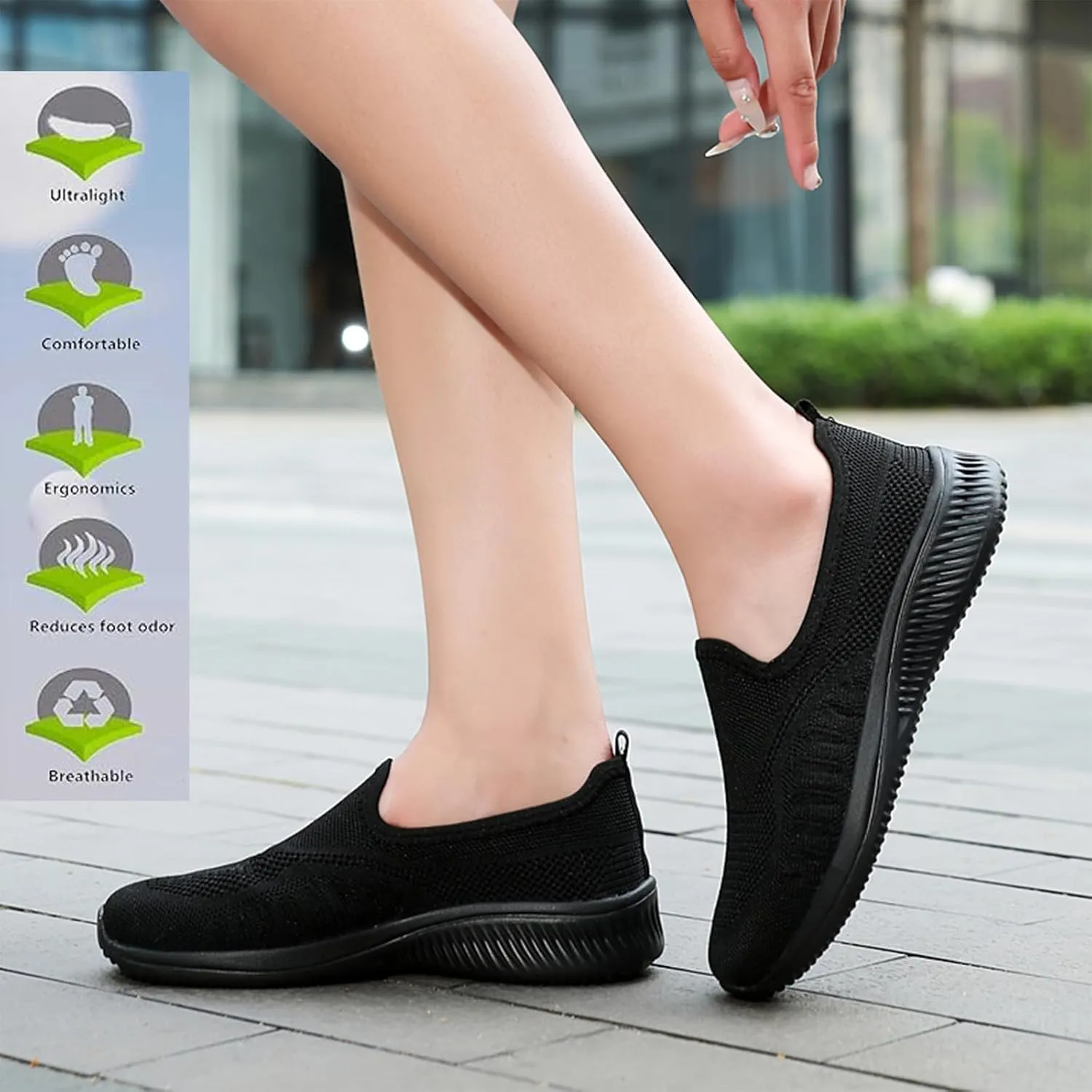 Womens Knitting Platform Orthopedic Sneakers Comfor Non Slip Out Increase Height Casual Walking Shoes Fashionable Slip-On Mom Shoes Anti Slip Breathable Nurse Work Shoes