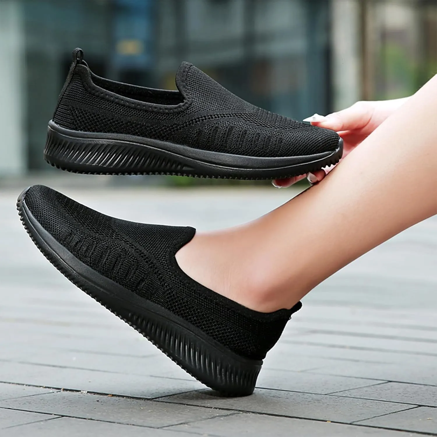 Womens Knitting Platform Orthopedic Sneakers Comfor Non Slip Out Increase Height Casual Walking Shoes Fashionable Slip-On Mom Shoes Anti Slip Breathable Nurse Work Shoes