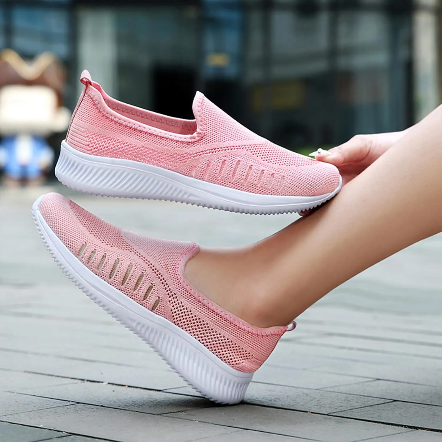 Womens Knitting Platform Orthopedic Sneakers Comfor Non Slip Out Increase Height Casual Walking Shoes Fashionable Slip-On Mom Shoes Anti Slip Breathable Nurse Work Shoes