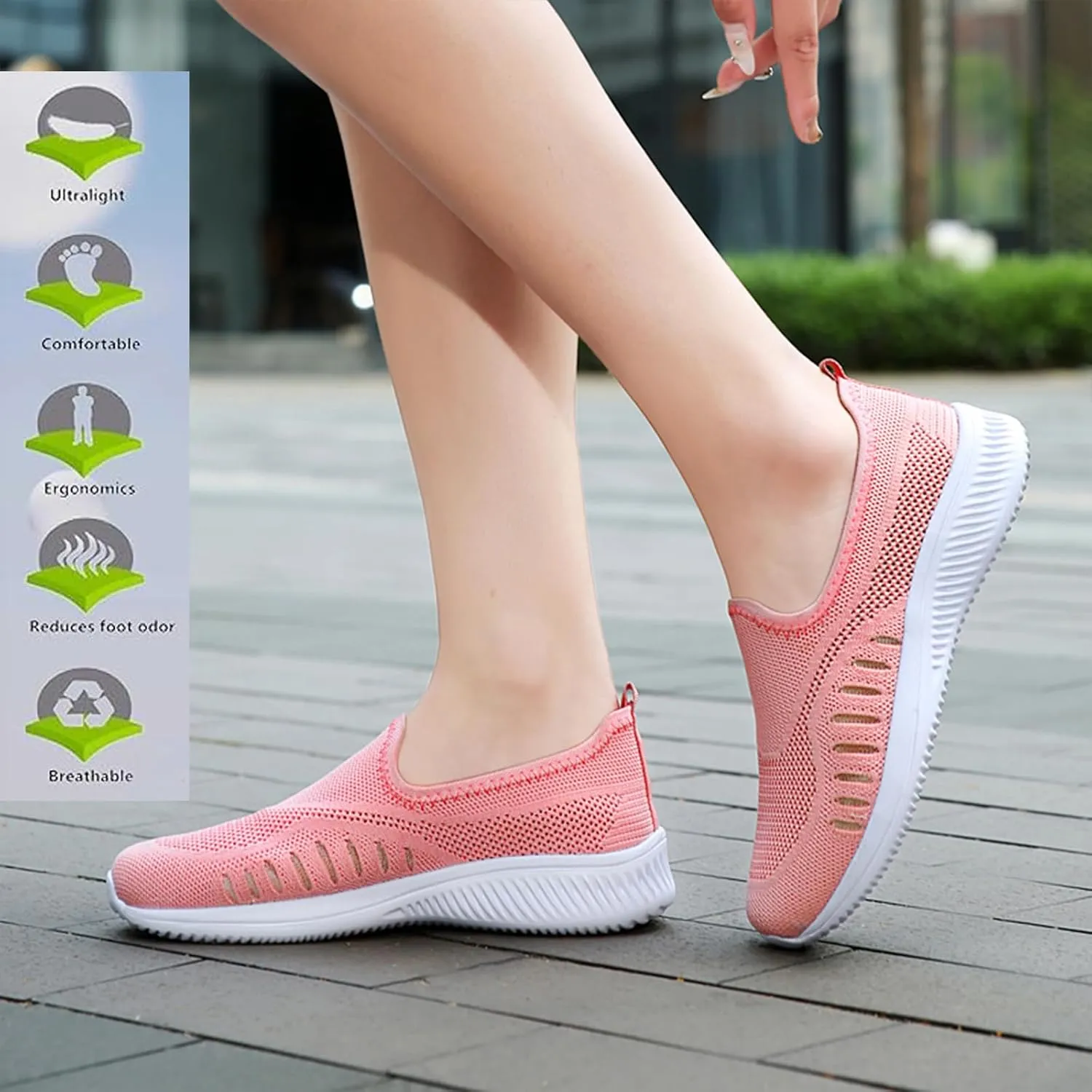 Womens Knitting Platform Orthopedic Sneakers Comfor Non Slip Out Increase Height Casual Walking Shoes Fashionable Slip-On Mom Shoes Anti Slip Breathable Nurse Work Shoes