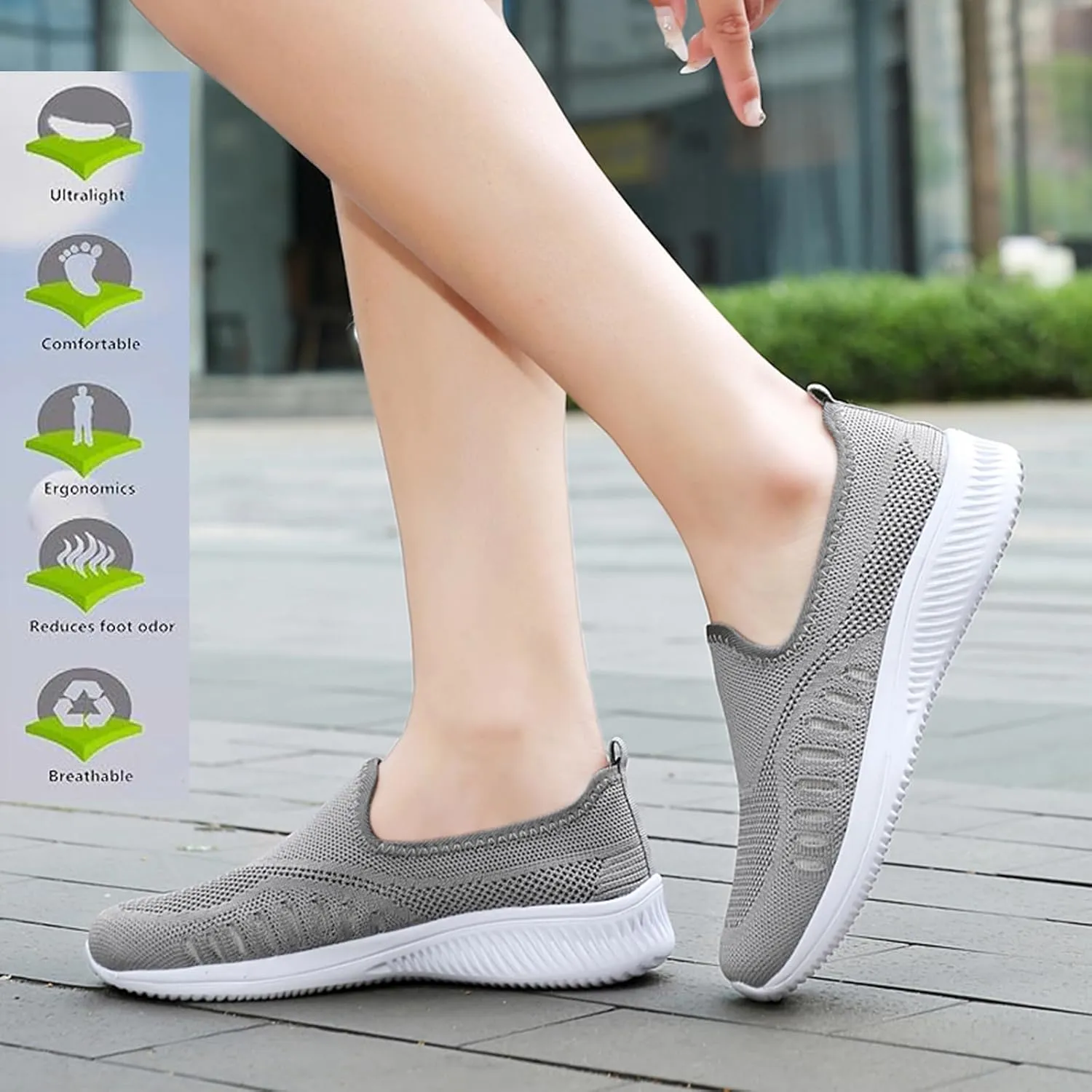 Womens Knitting Platform Orthopedic Sneakers Comfor Non Slip Out Increase Height Casual Walking Shoes Fashionable Slip-On Mom Shoes Anti Slip Breathable Nurse Work Shoes