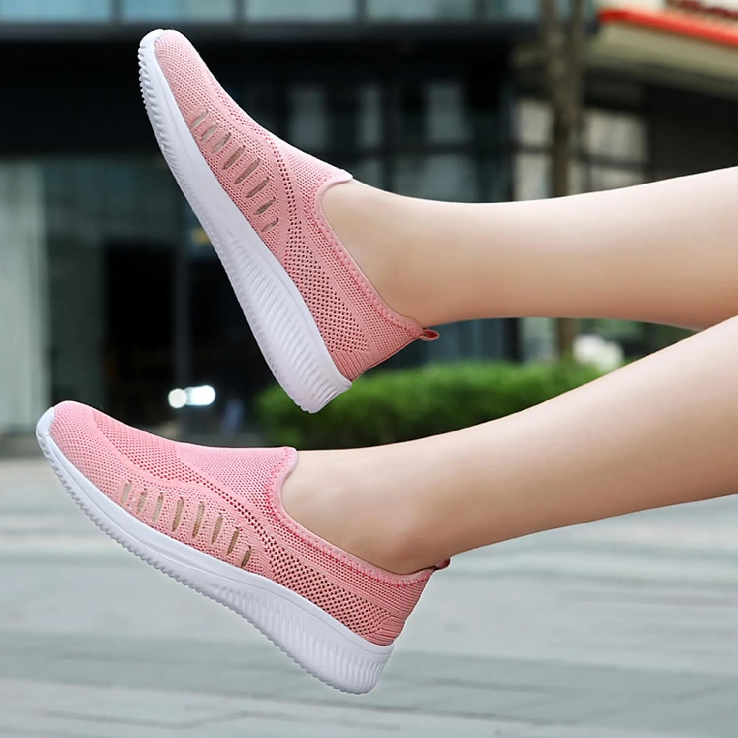 Womens Knitting Platform Orthopedic Sneakers Comfor Non Slip Out Increase Height Casual Walking Shoes Fashionable Slip-On Mom Shoes Anti Slip Breathable Nurse Work Shoes