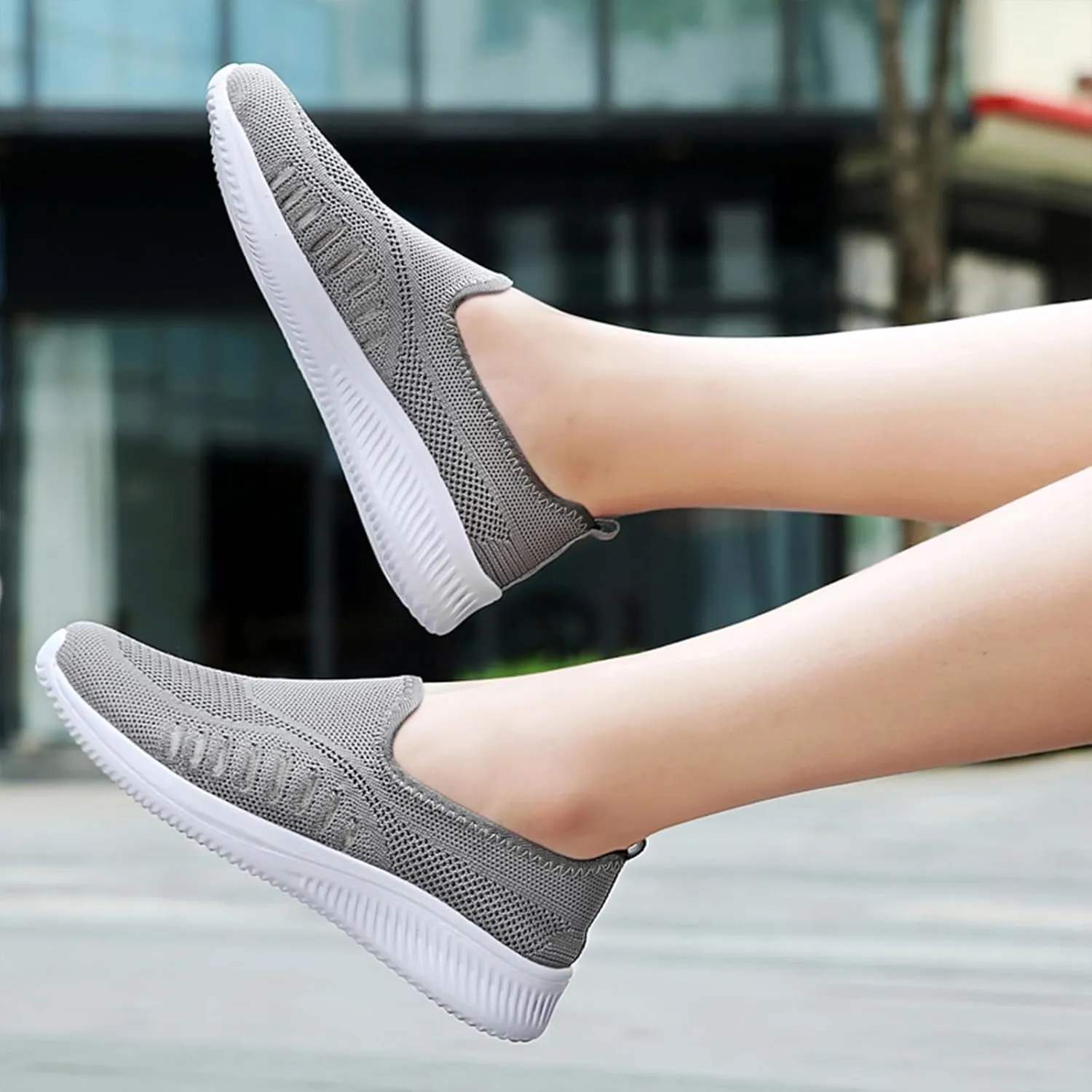 Womens Knitting Platform Orthopedic Sneakers Comfor Non Slip Out Increase Height Casual Walking Shoes Fashionable Slip-On Mom Shoes Anti Slip Breathable Nurse Work Shoes