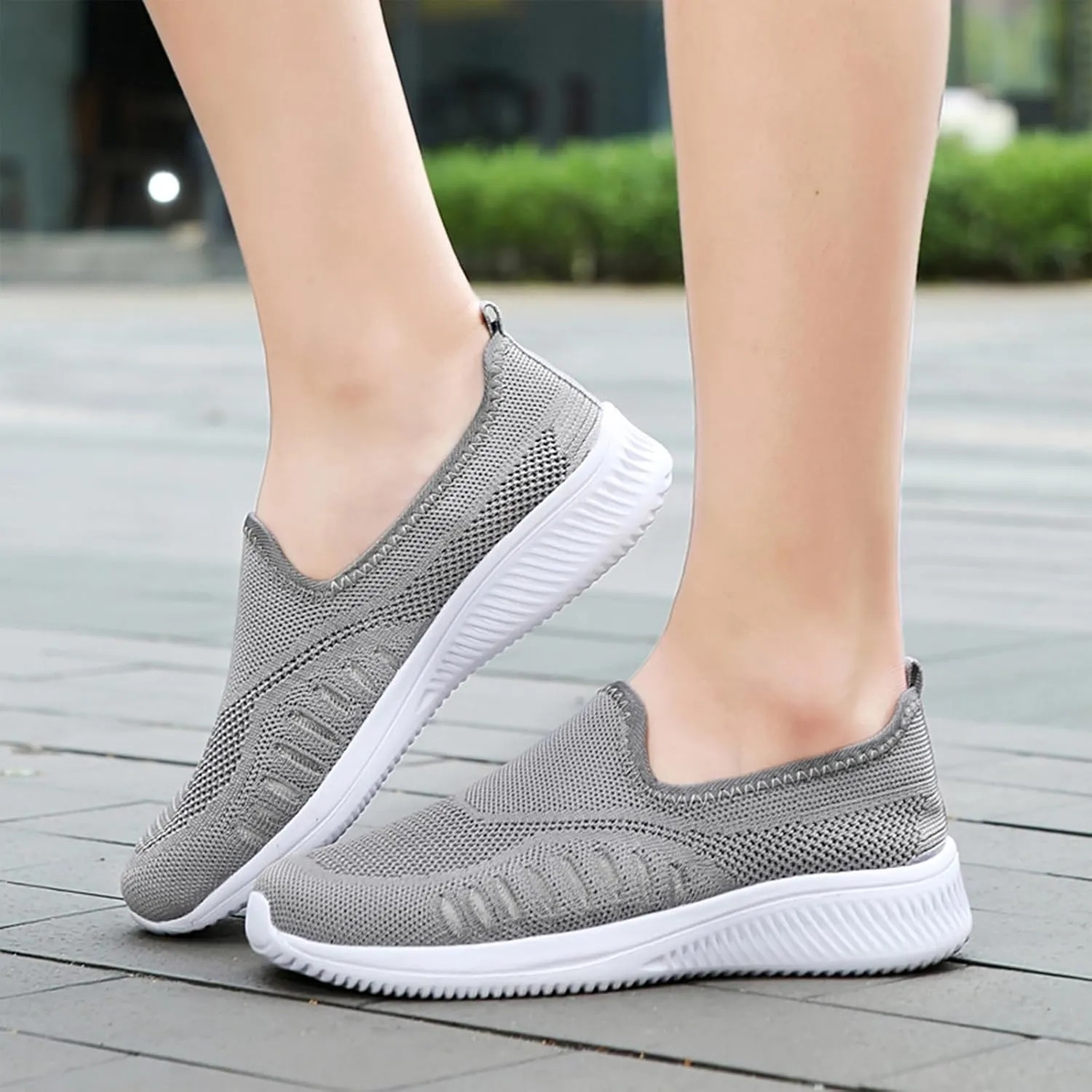 Womens Knitting Platform Orthopedic Sneakers Comfor Non Slip Out Increase Height Casual Walking Shoes Fashionable Slip-On Mom Shoes Anti Slip Breathable Nurse Work Shoes