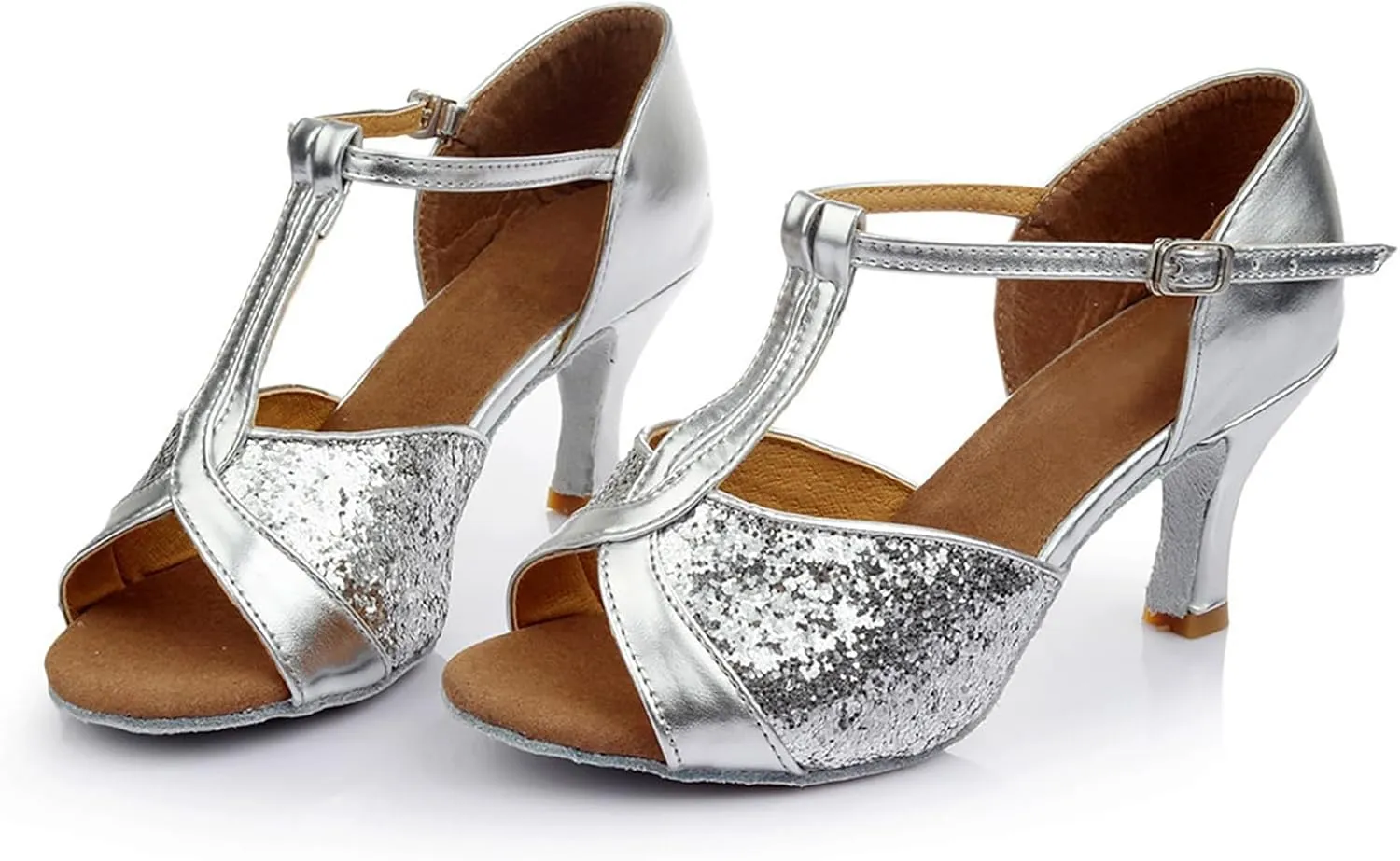 Women's Latin Dance Shoes Ballroom Performance Practice Dancing Shoes Sandal with Strap