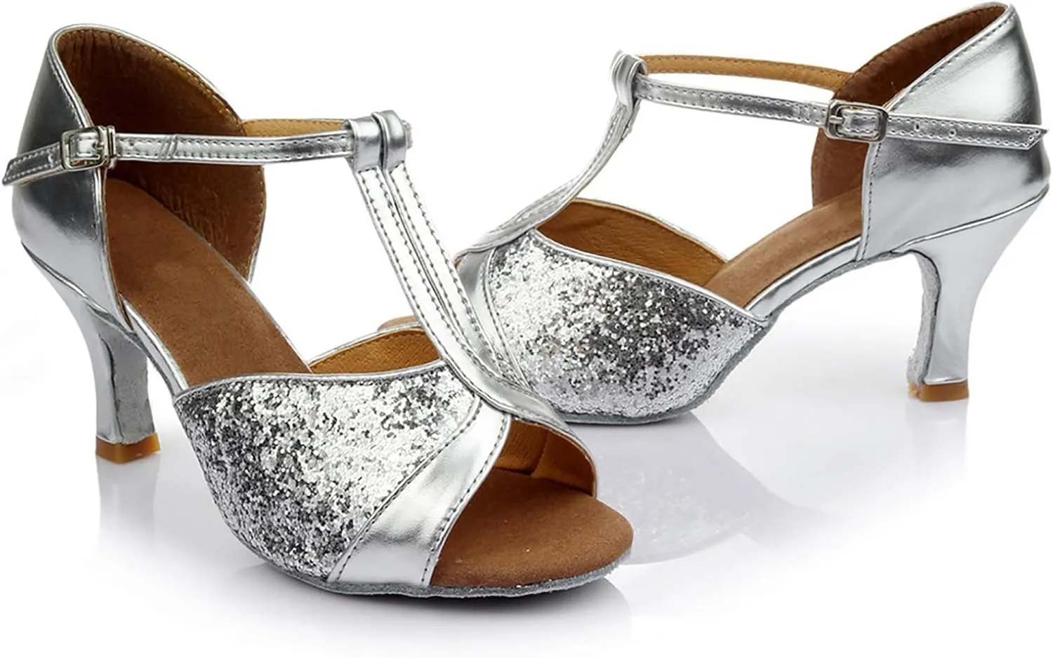 Women's Latin Dance Shoes Ballroom Performance Practice Dancing Shoes Sandal with Strap
