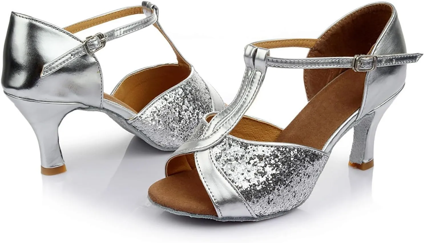 Women's Latin Dance Shoes Ballroom Performance Practice Dancing Shoes Sandal with Strap