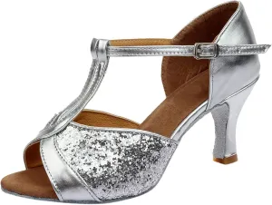 Women's Latin Dance Shoes Ballroom Performance Practice Dancing Shoes Sandal with Strap
