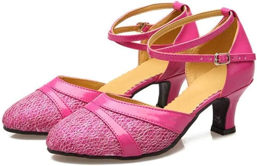 Women's Middle Heels Latin Ballroom Dance Shoes Low Chunky Block Closed Toe Pump Comfortable Elegant Wedding Shoes