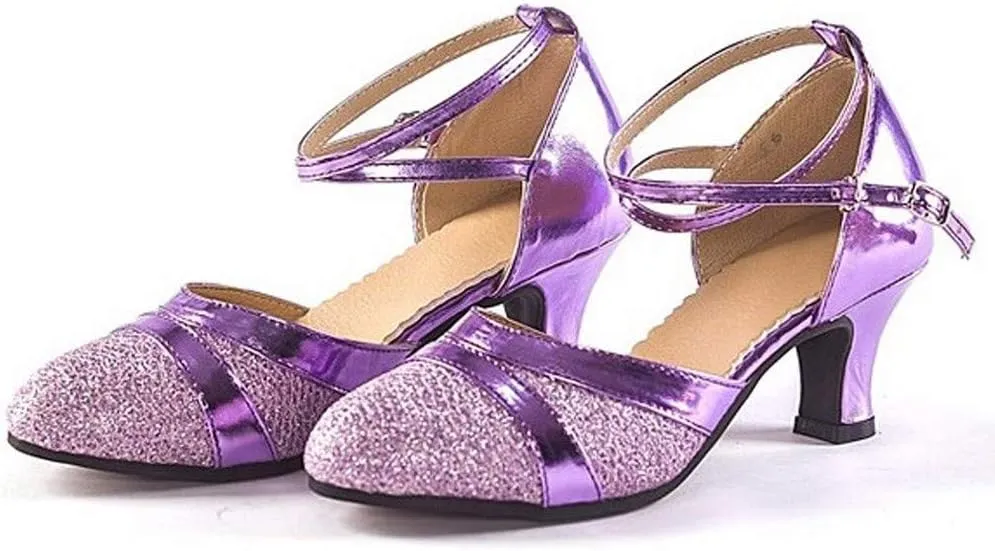 Women's Middle Heels Latin Ballroom Dance Shoes Low Chunky Block Closed Toe Pump Comfortable Elegant Wedding Shoes