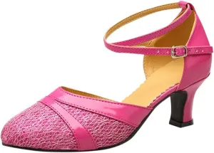 Women's Middle Heels Latin Ballroom Dance Shoes Low Chunky Block Closed Toe Pump Comfortable Elegant Wedding Shoes