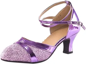 Women's Middle Heels Latin Ballroom Dance Shoes Low Chunky Block Closed Toe Pump Comfortable Elegant Wedding Shoes