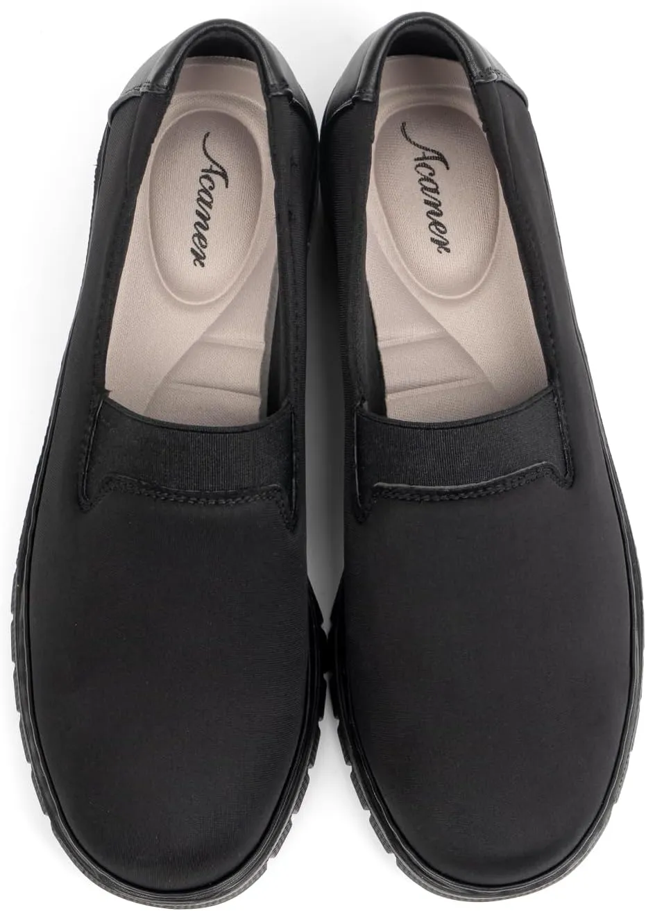 Womens Orthopedic Loafers Round Toe Comfortable Slip-on Bunions Work Shoes Stretchy Walking Orthotic Shoes with Arch Support