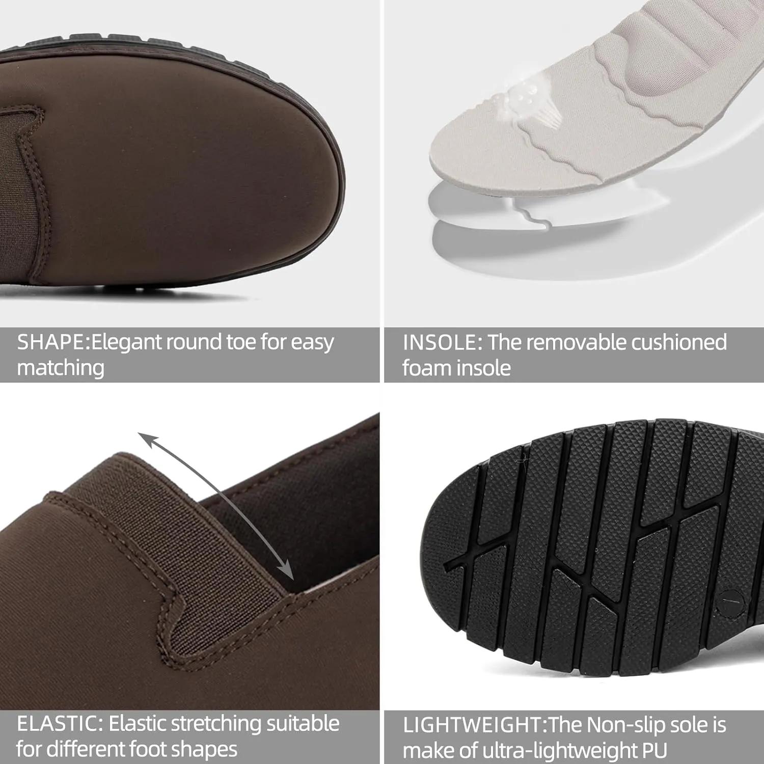 Womens Orthopedic Loafers Round Toe Comfortable Slip-on Bunions Work Shoes Stretchy Walking Orthotic Shoes with Arch Support