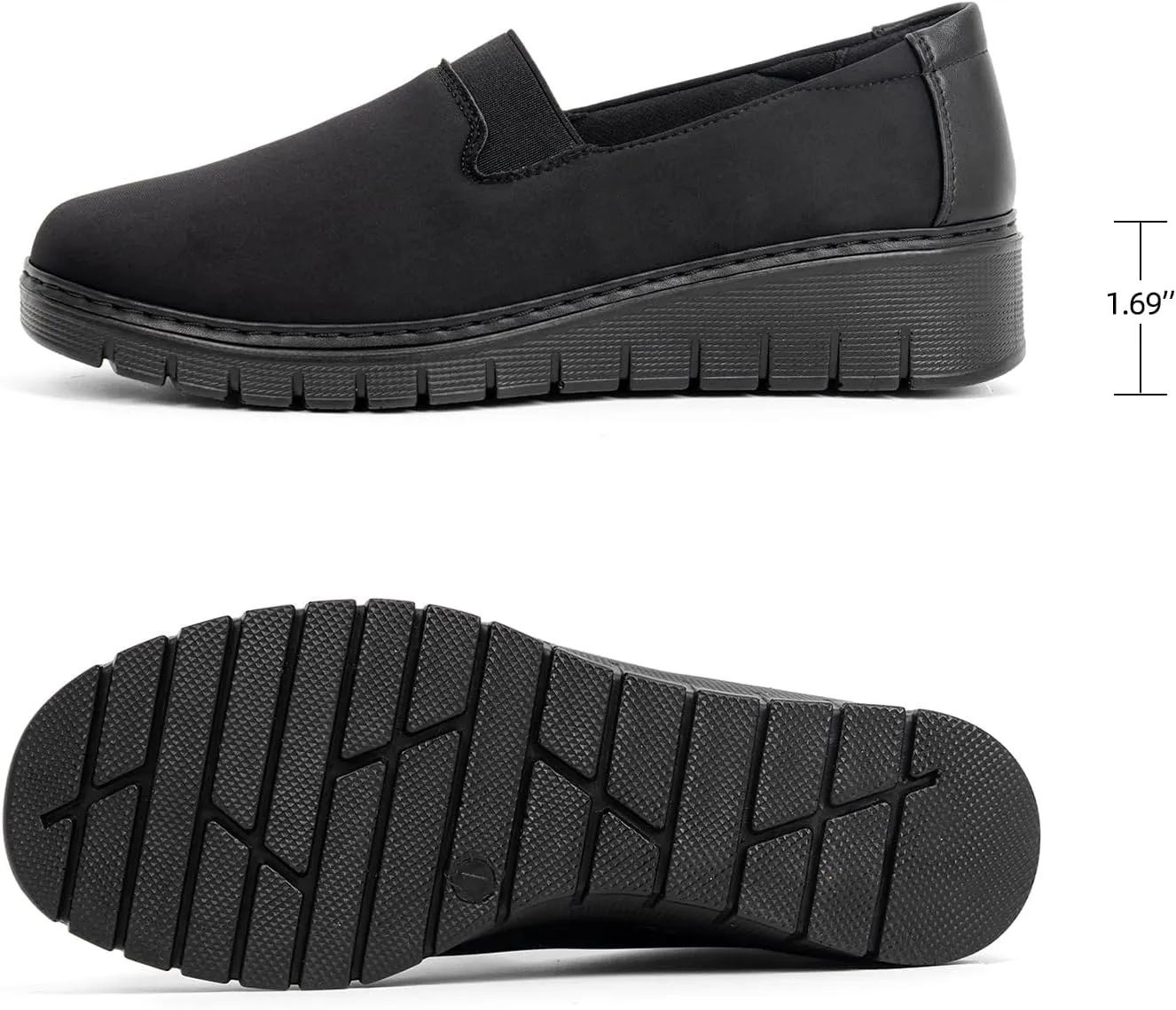 Womens Orthopedic Loafers Round Toe Comfortable Slip-on Bunions Work Shoes Stretchy Walking Orthotic Shoes with Arch Support