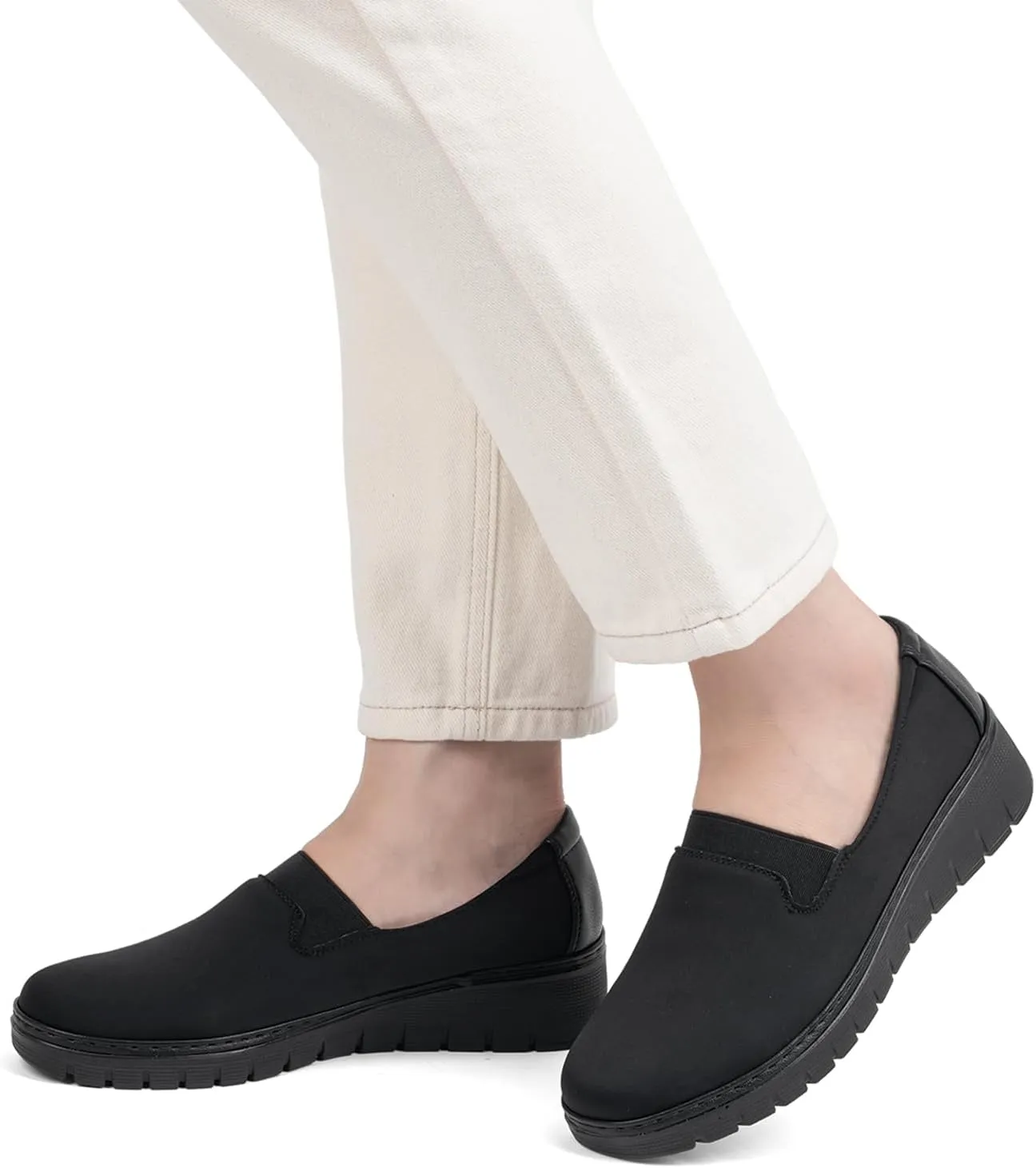 Womens Orthopedic Loafers Round Toe Comfortable Slip-on Bunions Work Shoes Stretchy Walking Orthotic Shoes with Arch Support