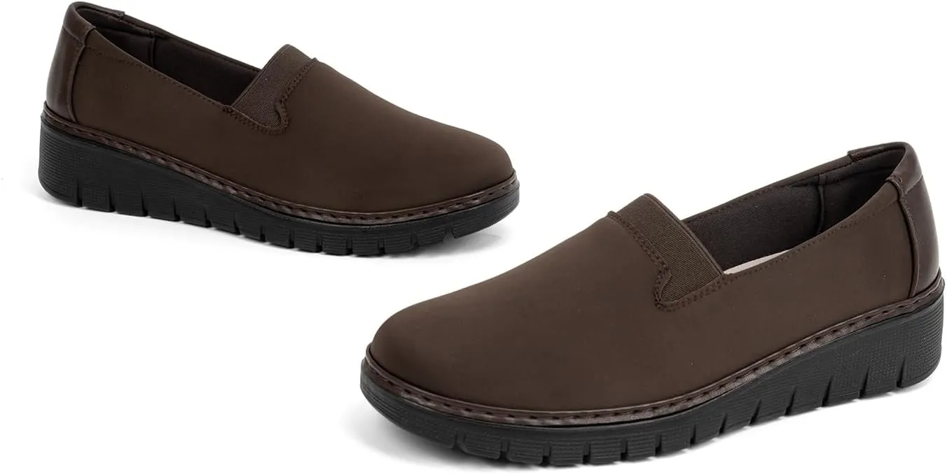Womens Orthopedic Loafers Round Toe Comfortable Slip-on Bunions Work Shoes Stretchy Walking Orthotic Shoes with Arch Support