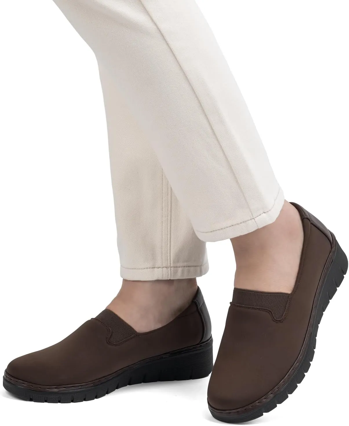 Womens Orthopedic Loafers Round Toe Comfortable Slip-on Bunions Work Shoes Stretchy Walking Orthotic Shoes with Arch Support