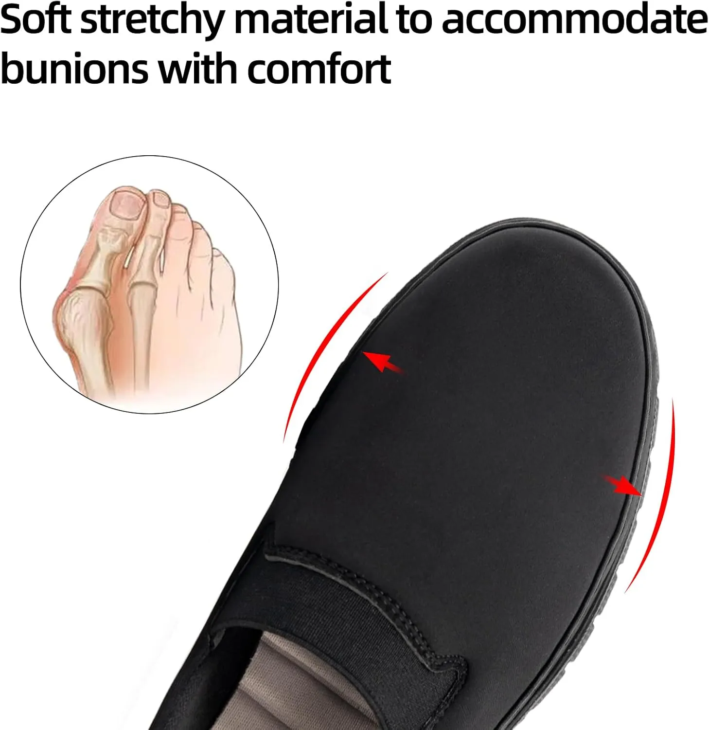 Womens Orthopedic Loafers Round Toe Comfortable Slip-on Bunions Work Shoes Stretchy Walking Orthotic Shoes with Arch Support