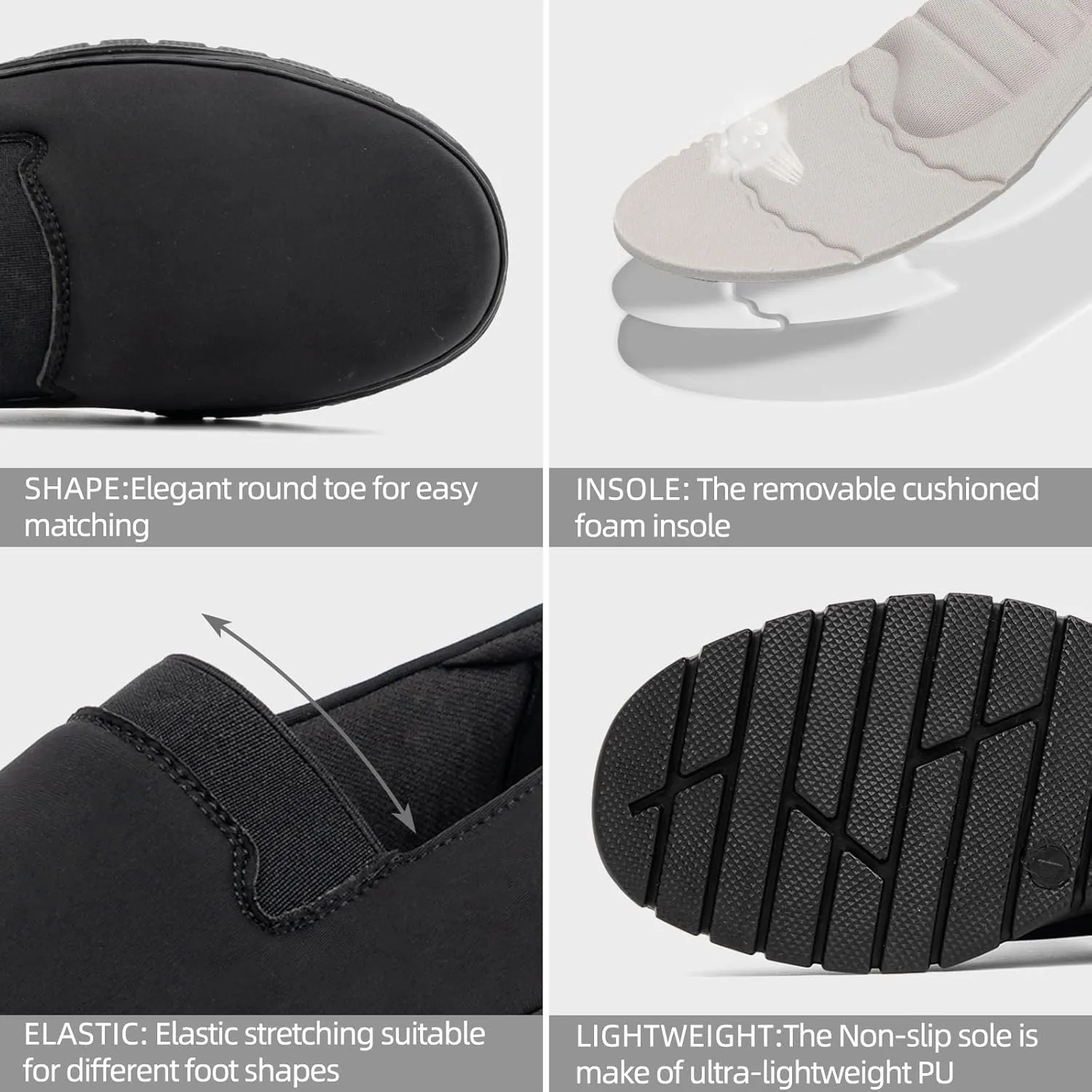 Womens Orthopedic Loafers Round Toe Comfortable Slip-on Bunions Work Shoes Stretchy Walking Orthotic Shoes with Arch Support