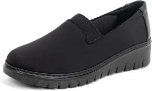 Womens Orthopedic Loafers Round Toe Comfortable Slip-on Bunions Work Shoes Stretchy Walking Orthotic Shoes with Arch Support