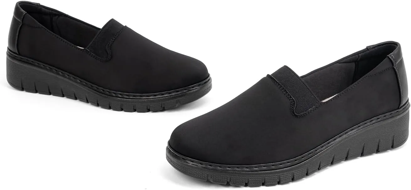 Womens Orthopedic Loafers Round Toe Comfortable Slip-on Bunions Work Shoes Stretchy Walking Orthotic Shoes with Arch Support