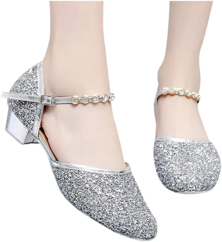 Women's Prom Ballroom Latin Dance Shoes Square Dance Shoes Sandals Leather Heeled Sandals